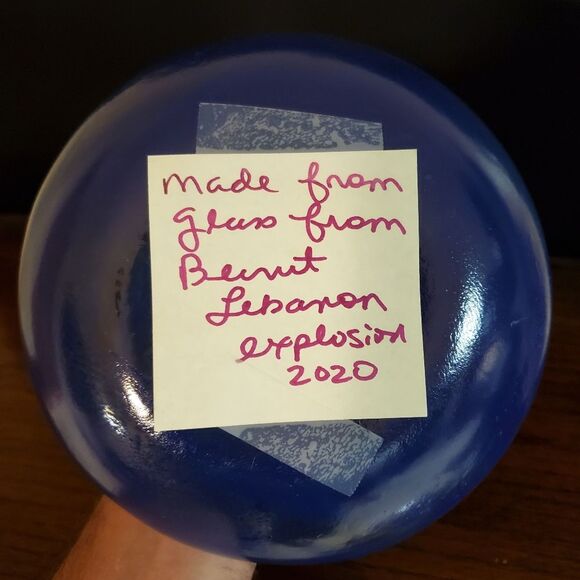 Lebanon Hand Blown Bottle Vase Glass Recycled from Beirut 2020 Explosion - Picture 3 of 6